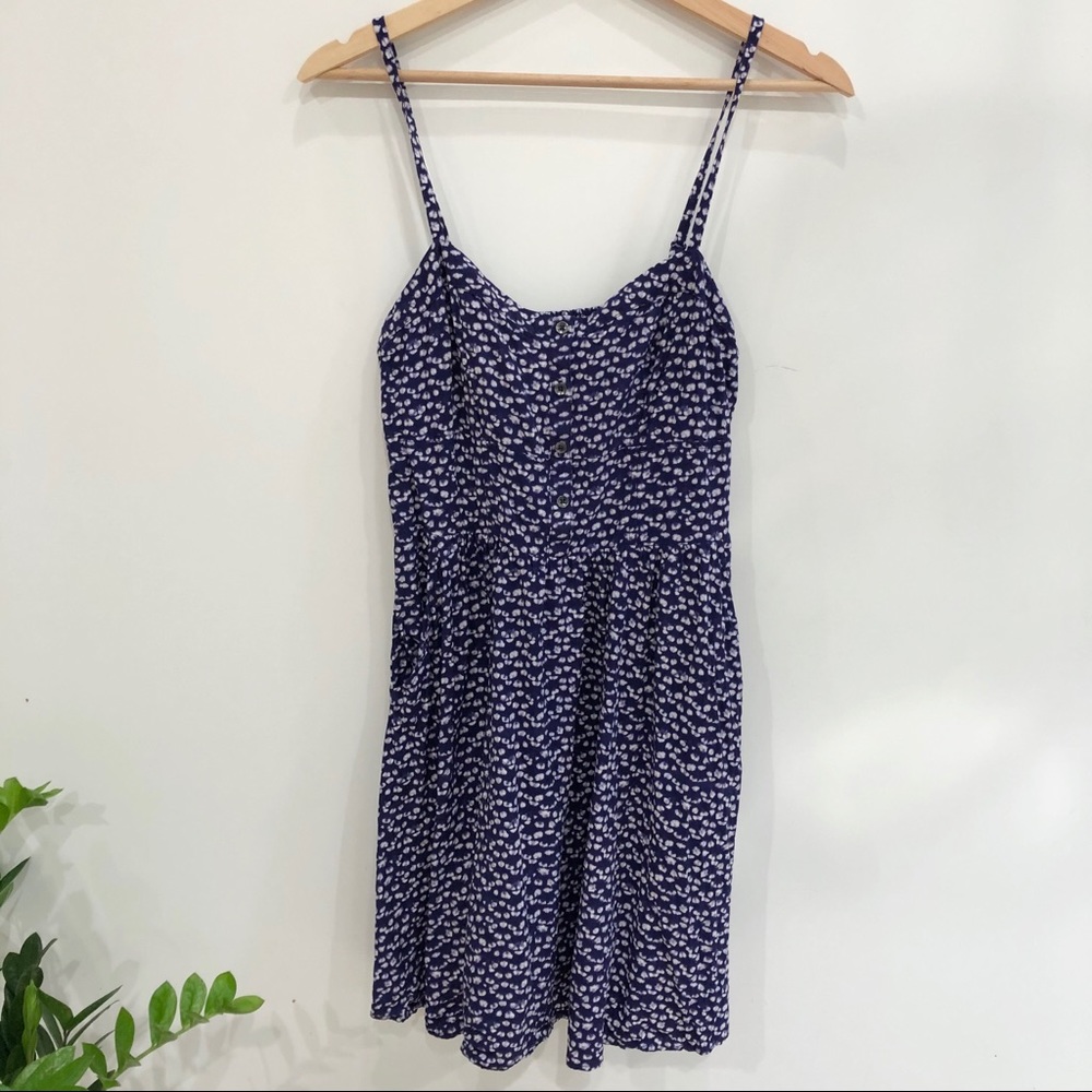 Express Cloud Patterned Navy Blue Button Dress - image 3